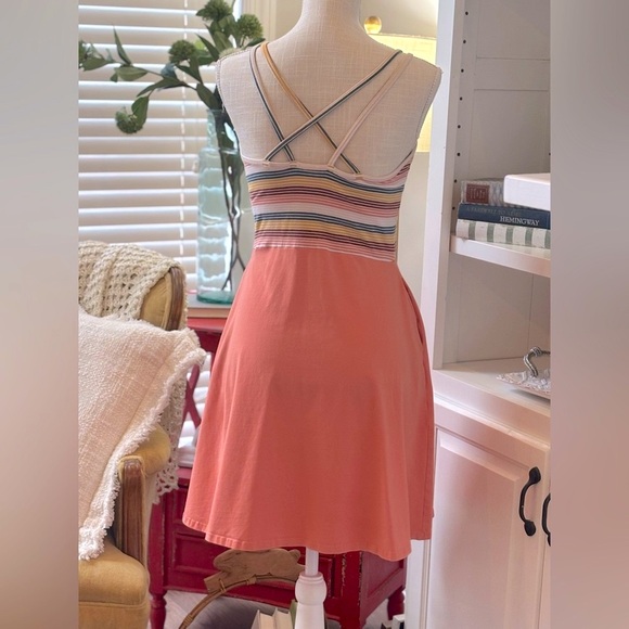 Pact Organic Striped/Salmon Fit & Flare Cross-Strap Sun Dress. Women’s Sz-M EUC - Picture 2 of 12